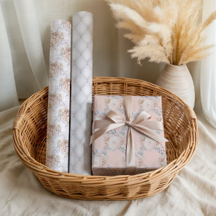 Hoja De Papel De Regalo Boda Nupcial Elegante Floral Rosa Pastel