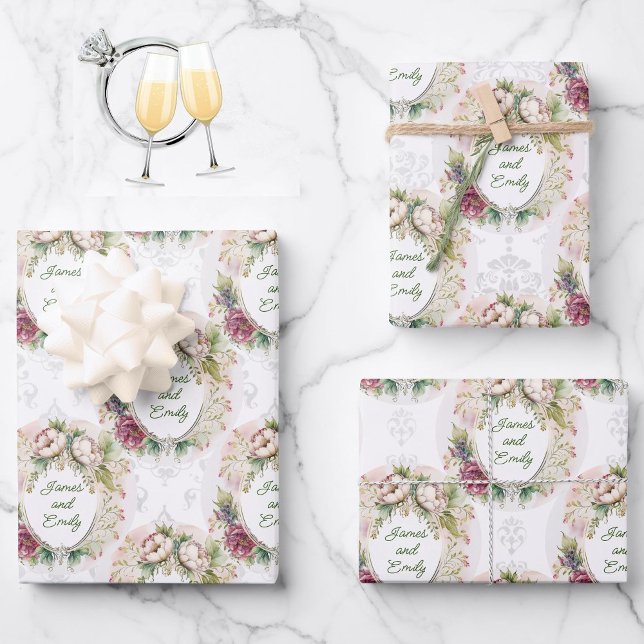 Hoja De Papel De Regalo Boda País Rosa Personalizar Nombres Damasco 3 (Subido por el creador)