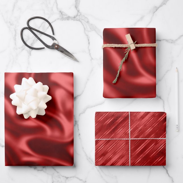 Hoja De Papel De Regalo Boda Passion Red Faux Satin (Anverso)