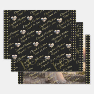 Hoja De Papel De Regalo Boda personalizada de lunares dorados y negros