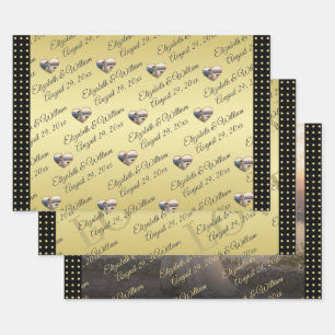 Hoja De Papel De Regalo Boda personalizada de lunares dorados y negros