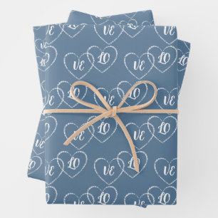 Hoja De Papel De Regalo Boda personalizado Encanto del corazón azul y blan