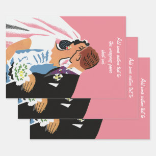 Hoja De Papel De Regalo Boda vintage, novia retro y besos de novio