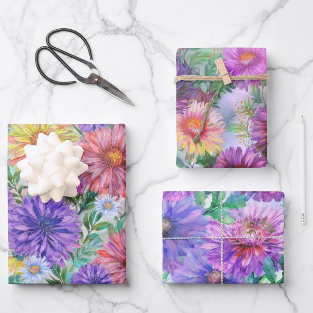 Hoja De Papel De Regalo Boho Aster Flowers Floral (Anverso)