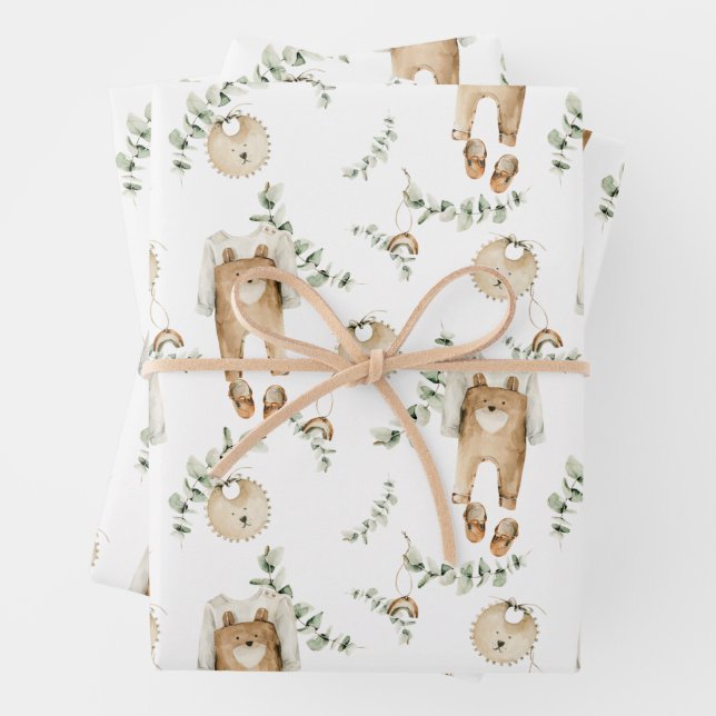 Hoja De Papel De Regalo Boho Baby Rainbows Bibs Patrón de vegetación botán (In situ)