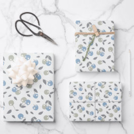 Hoja De Papel De Regalo Boho Beach Cherries - patrón de frutas azul salvia