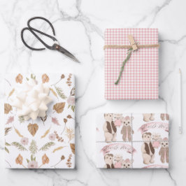 Hoja De Papel De Regalo Boho Bearly Wait Bear Family Baby Shower Wraping
