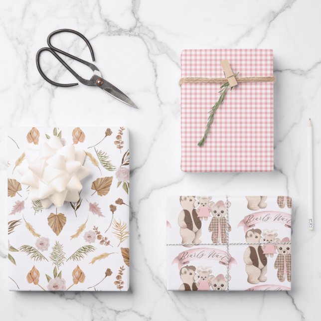 Hoja De Papel De Regalo Boho Bearly Wait Bear Family Baby Shower Wraping (Anverso)