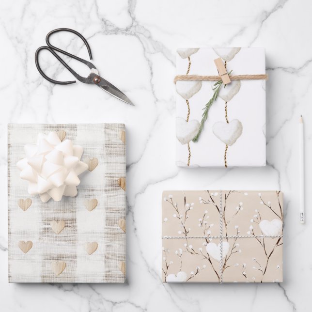 Hoja De Papel De Regalo Boho beige blanco crema corazón ducha de novia (Anverso)