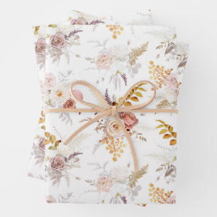 Hoja De Papel De Regalo Boho Beige, Pampas Grass Terracotta Aquarela Nosot