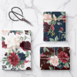 Hoja De Papel De Regalo Boho Bloom | Floral azul borgoñona y roja<br><div class="desc">Ricos ramos de flores de moda boho pintadas a mano en un estampado de flores de color rojo burdeos, rosa rubí y color azul marino con flores adornado con laurel botánico y acentos azules profundos. De la colección "Boho Bloom", esta magnífica decoración se caracteriza por sus flores silvestres de Bohemia...</div>