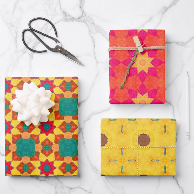 Hoja De Papel De Regalo Boho Brights Trio (Anverso)