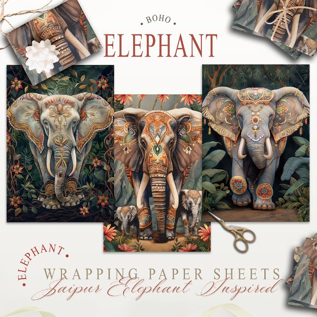 Hoja De Papel De Regalo Boho Chic Bohemian Elephant (Subido por el creador)