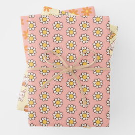 Hoja De Papel De Regalo BOHO Daisy Flowers on Pastel Pink Floral Easter 