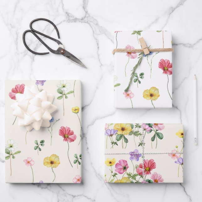 Hoja De Papel De Regalo Boho de campo floral de flor silvestre de Moda rús (Anverso)