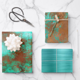 Hoja De Papel De Regalo Boho de cobre Verde azulado de la moda