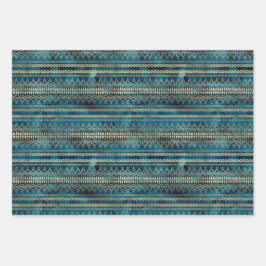 Hoja De Papel De Regalo Boho de oro azul verde azulado