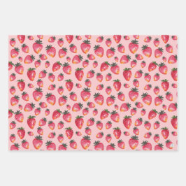 Hoja De Papel De Regalo Boho de patrón de fresa de color de agua pintado a