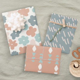 Hoja De Papel De Regalo Boho Gométrico Neutral Fun Floral Pastel