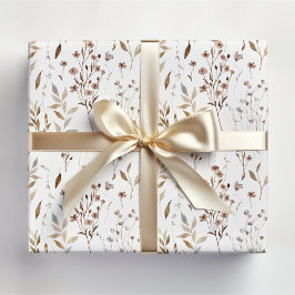 Hoja De Papel De Regalo Boho Marrón Hermoso Patrón Floral Botánico