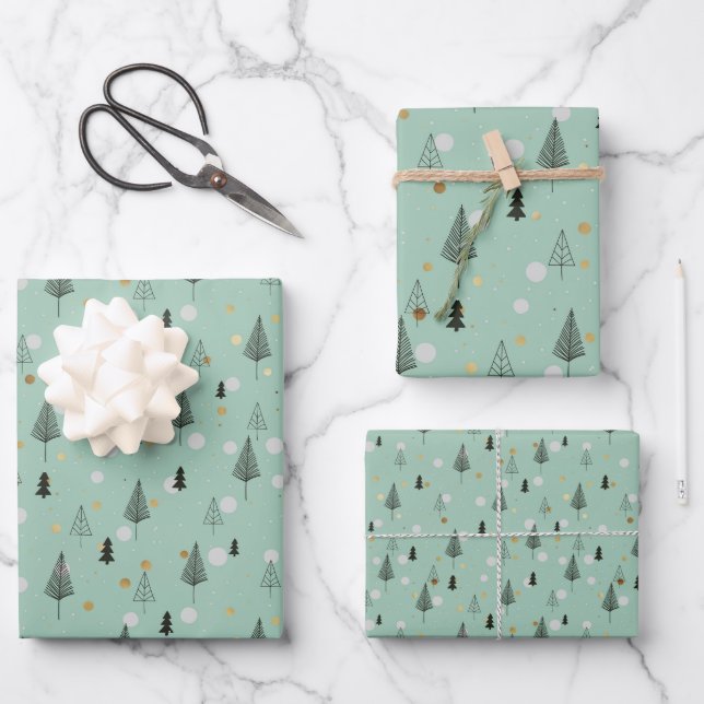Hoja De Papel De Regalo Boho Navidad Trees (Anverso)