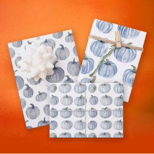 Hoja De Papel De Regalo Boho Otoño Gris Pastel Azul Calabaza Acuarela