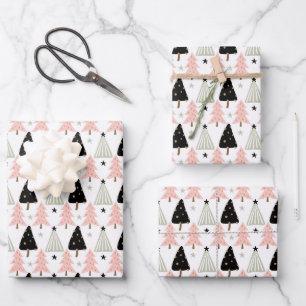 Hoja De Papel De Regalo Boho Pink Green Black Christmas