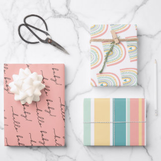 Hoja De Papel De Regalo Boho Rainbow Baby Gender Neutral "Hello Baby" Wrap