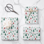Hoja De Papel De Regalo Boho Red Green Christmas Trees Holiday<br><div class="desc">Boho Árboles de Navidad rojos y verdes en estos Navidades- Chapas de papel de envoltura navideña. Set de tres</div>