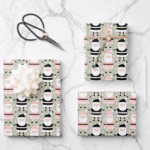 Hoja De Papel De Regalo Boho Rosa Verde Papá Noel Navidad Fiesta