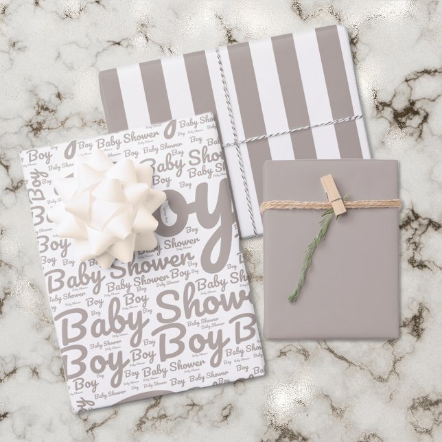 Hoja De Papel De Regalo Boho Taupe Script Typography Boy Baby Shower (Subido por el creador)