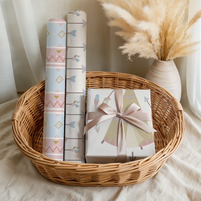 Hoja De Papel De Regalo Boho Teepee Arrows Pastel Baby Shower (Subido por el creador)
