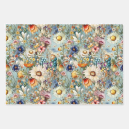 HOJA DE PAPEL DE REGALO BOHO VERANO FLORAL DE FLORES SILVESTRES