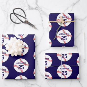 Hoja De Papel De Regalo Bola de béisbol   Nombre y número