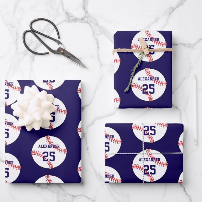 Hoja De Papel De Regalo Bola de béisbol | Nombre y número (Anverso)