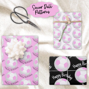 Hoja De Papel De Regalo Bola de fútbol de cerdo de Guinea blanca y rosa, F