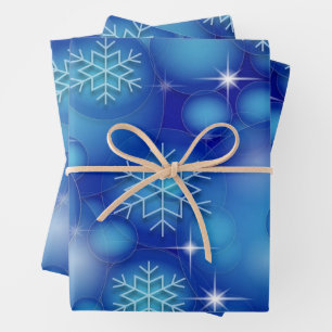 Hoja De Papel De Regalo Bolas Azules y Copos de Nieve de Navidad Abstracto