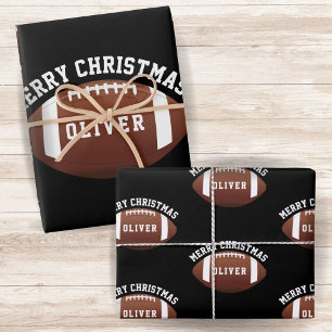 Hoja De Papel De Regalo Bolas de fútbol norteamericanas nombran Navidades 