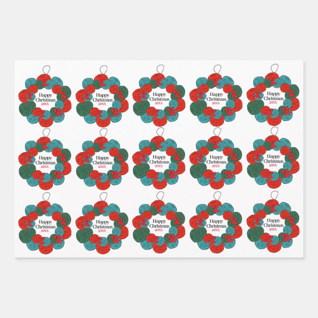 Hoja De Papel De Regalo Bolas de lana Navidades de pompon (Anverso)