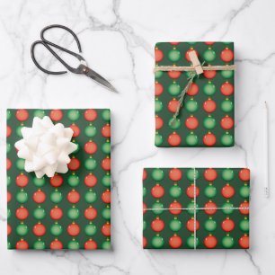 Hoja De Papel De Regalo Bolas de Navidad Rojas Verdes Festivas Navidad