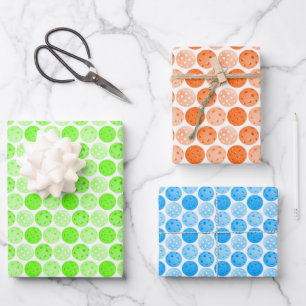 Hoja De Papel De Regalo Bolas de pollo - Verde, Naranja y Azul sobre blanc