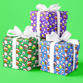 Hoja De Papel De Regalo Bolas deportivas con el patrón de Navidades Gorras