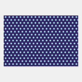 Hoja De Papel De Regalo Bold Light Blue Polka Dots on Navy Blue 