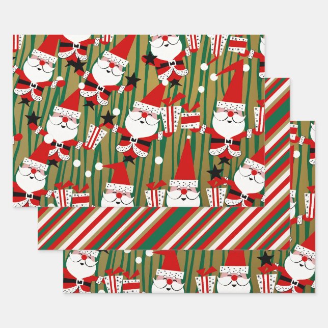 Hoja De Papel De Regalo Bold Santa and Stripes Kitsch (Set)