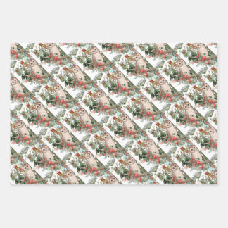 Hoja De Papel De Regalo Bolsa de regalo de lechuza común con bayas/florale