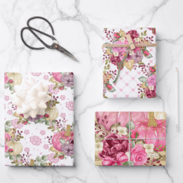 HOJA DE PAPEL DE REGALO BOMBAS DE OTOÑO Y FLORES DE COLOR ACUÁTICO