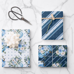 Hoja De Papel De Regalo BOMBAS Y FLORES AZULES Y BLANCOS DE bonito