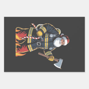 Hoja De Papel De Regalo Bombero Camión de bomberos Árbol de Navidad Santa 