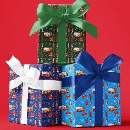 Hoja De Papel De Regalo Bombero Navidad con Santa y Dálmata