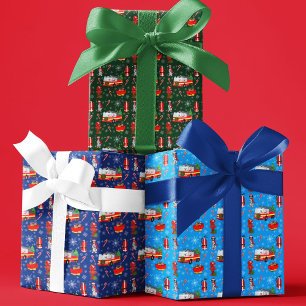 Hoja De Papel De Regalo Bombero Navidad con Santa y Dálmata